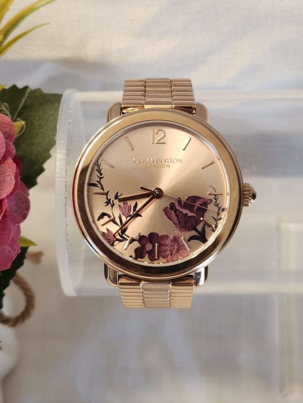 OLIVIA BURTON Rose Gold Watch with Purple Floral Dial